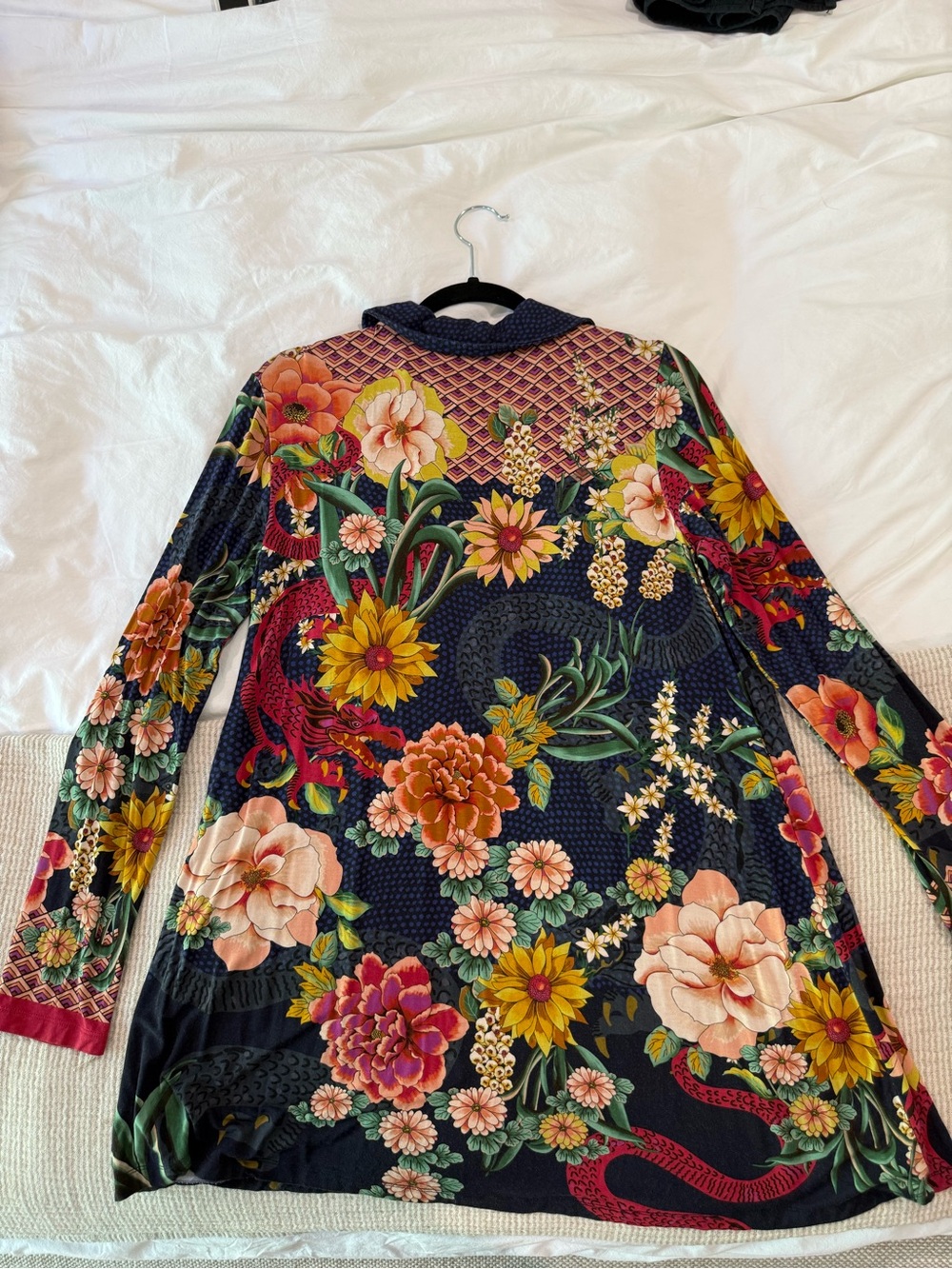 Johnny Was Navy Floral Long-Sleeve Tunic Top - Picture 2 of 4